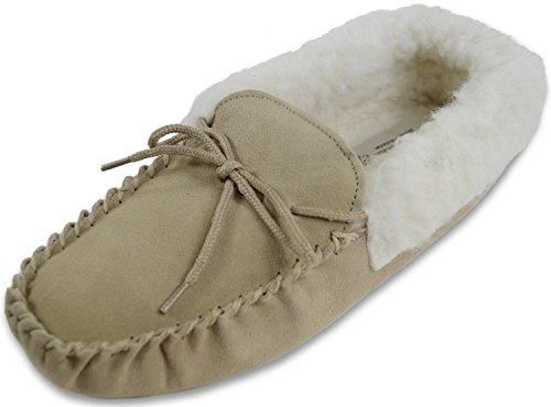 Pantofole da donna in agnello con suola morbida, Marrone (Cammello), 39 EU