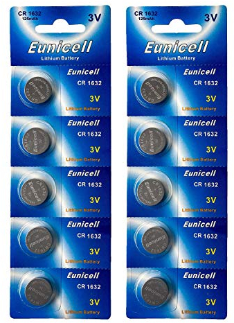 Eunicell CR1632 3V Lithium Knopfzellen – DL1632, BR1632 – 10 Stück (2 Blister à 5) im Folienbeutel – langlebige Batterien für Autoschlüssel, Fernbedienungen & Elektronikgeräte