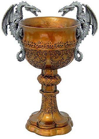 Pacific Giftware King Arthur's Fantasy Golden Chalice with Dual Dragon Wine Goblet Sculptural Decor