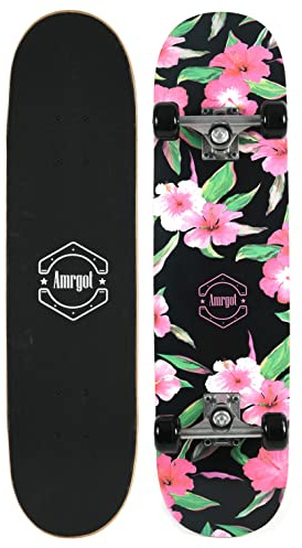 Amrgot Skateboards for Beginners,31 * 8 inches Complete Skateboards for Kids,Boys,Girls and Adults,7 Layer Maple Wood,Double Kick Deck Concave Standard and Tricks Skateboard (1)