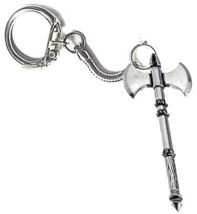 H9 Romain Double Hache fabriqué à partir de Fin Anglais en étain sur Un Serpent Porte-clés fabriqué à la Main avec Prideindetails Emballage Cadeau Fait à la Main en Sheffield