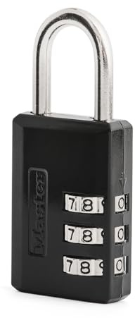 Master Lock Black Combination Padlock, Indoor Gym Locker Lock with Customizable 3-Digit Code for Luggage, Backpacks, Cabinets, 647D
