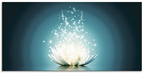 ARTland Wanddeko Glasbilder Wandbild Glas Bild einteilig 100x50 cm Querformat Asien Botanik Blumen Blüten Lotusblume Seerose Modern türkis T9NM