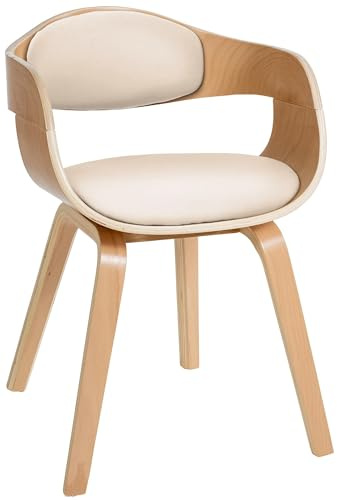 CLP - Sedia “Kingston” per ospiti, con schienale avvolgente e imbottitura, facile da pulire, con rivestimento in similpelle e struttura in legno, colore: legno naturale e crema
