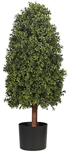 Blooming Artificial Outdoor Plant, UV and Water Resistant, Faux Decorative Tree with Pot, Easy Care, Perfect for Gardens and Patios (Boxwood Tower) (Green) (90cm)