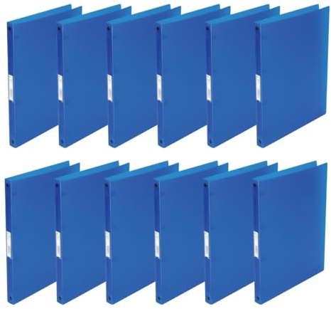 Q-Connect KF02918 - Raccoglitore ad anelli, formato A4, 4 anelli, 16 mm, in pellicola PP trasparente, dorso da 22 mm, sottile, 12 pezzi, colore: blu trasparente