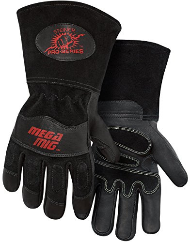 Steiner 0235-L Pro-Series MegaMIG Cotton Lined Heavyweight Grain Goatskin and Split Cowhide Back MIG Welding Gloves with 4.5 Cuff, Large
