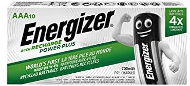 Energizer ACCU - baterías recargables, NiMH, capacidad 700 mAh LR03 1.2V AAA, [Pack con 10 unidades]