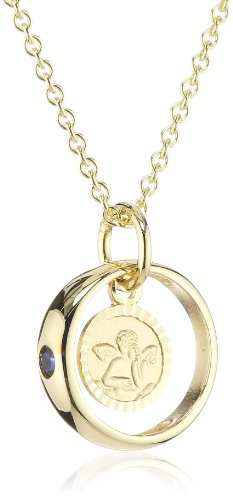 Xaana Kinder und Jugendliche Halskette Taufring mit Schutzengel 8 Karat (333) Gelbgold Saphir blau + 925 Silber Kette vergoldet 36-38 cm AMZ0193