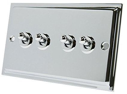 Slimline Polished Chrome 4 Gang Toggle Switch - 10 Amp Quad 4-Gang 2 Way Dolly Light Switch