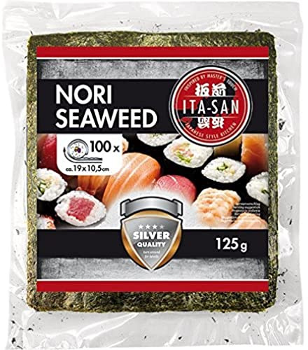 ITA-SAN Feuilles d'Algues Grillées Nori Argent, Demi-Feuilles 20 Paquets de 125 g