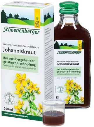 Schoenenberger - Johanniskraut naturreiner Heilpflanzensaft - 1x 200 ml Glasflasche - natürliches Mittel zur Beruhigung und Stressreduktion - freiverkäufliches Arzneimittel