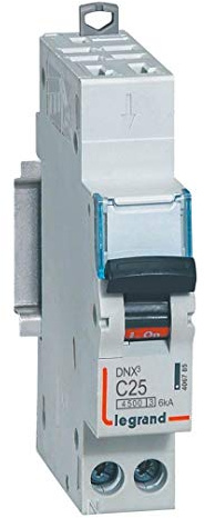 Legrand 406785 Dnx³4500 6kA Disjoncteur Phase+Neutre Arrivée Borne Automatique Sortie Borne à Vis, 1P+N, 230V, 25A, Courbe C, 1 Module