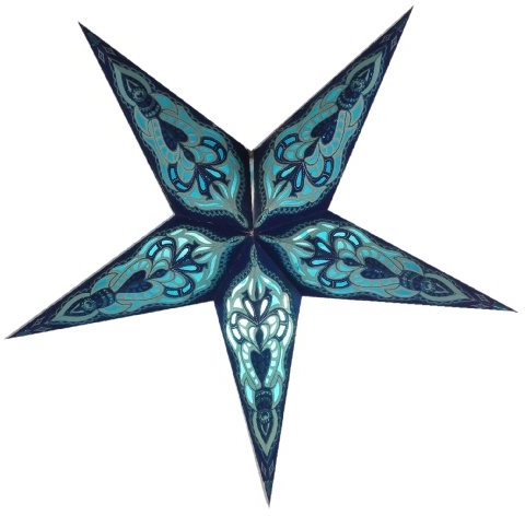 GURU SHOP Faltbarer Advents Leucht Papierstern, Weihnachtsstern 40 cm - Small Blue, Ganesha Small Blue, Papiersterne 40 cm