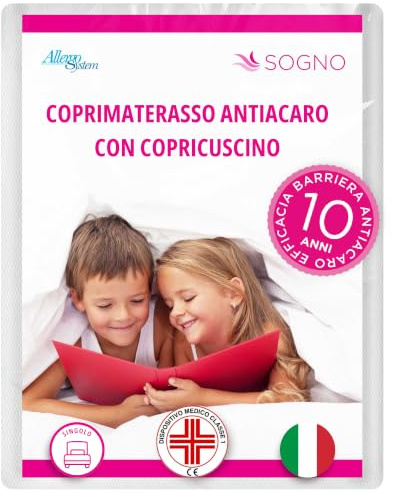 Allergosystem Set Coprimaterasso Antiacaro Singolo con Cerniera 90x200cm e Copriscuscino Letto 50x80cm - Dispositivo Medico Antiacaro e Anallergico MADE IN ITALY - Linea Sogno