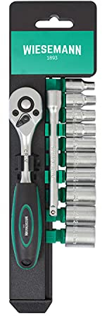 Juego de 12 vasos 4-13 mm para llave de carraca de 1/4 y soporte de WIESEMANN 1893 | Acero al cromo vanadio | Portapuntas de 100 mm | Vasos hexagonales I 80003