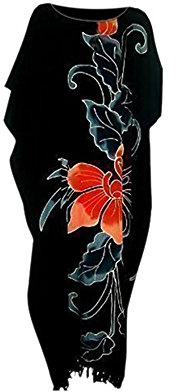 Cool Kaftans - Kaftan Noir Motif Fleur Orchidée Plage Tissu Doux - -, XXL
