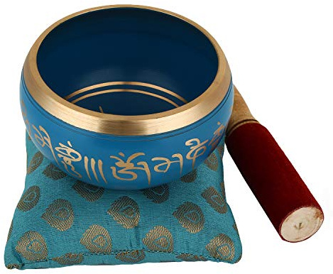 Juego de cuenco de meditación tibetana Om Mani, cojín y mazo de Zap Impex®, azul, 10,2 cm
