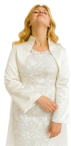 LadyMYP© Charmante Brautjacke (Bolero) aus Satin für Abendkleid, Hochzeit 34-58 weiß/Ivory (56, Ivory)