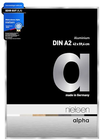 nielsen Alpha Polished Silver Aluminium Picture Frame - A2, 42x59.4cm - with Float Glass and Easy Push-Turn Clips - For Photos and Art