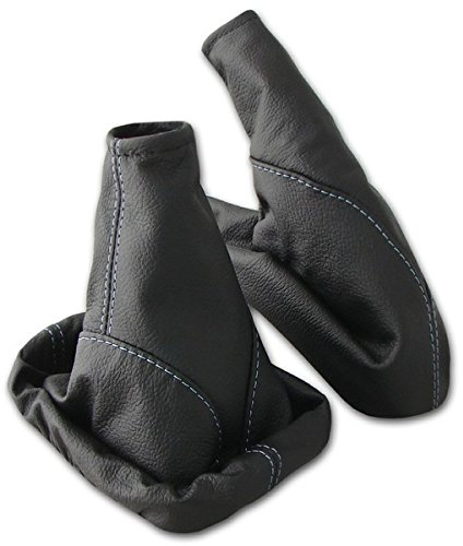 L & P Car Design L&P A099-7 Set Schaltsack Schaltmanschette + Handbremsmanschette 100% Echtleder Leder in Schwarz Naht Blau Ersatzteil für Opel Astra G
