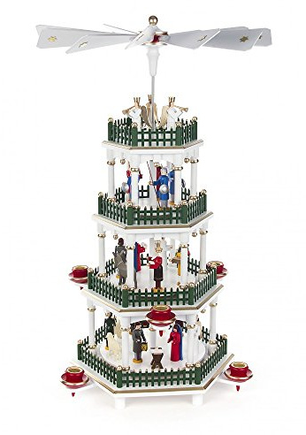 Noël allemand Pyramide à 4 niveaux - Crèche de Noël blanc - 47cm / 18 pouces - Authentique allemand Erzgebirge pyramides de Noël - Dregeno Seiffen