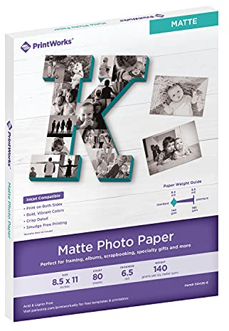 PrintWorks Double Sided Matte Photo Paper 8.5 x 11 - 80 Sheets - 6.5 mil Thickness - Inkjet Photo Paper Matte Ideal for Craft & School Projects - Instant Dry (00426-6)