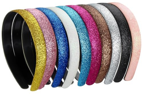 Blulu 10 Pcs Glitter Headband for Girls Toddler Kids Sparkle with Teeth Thin Wide Grad Headbands Girls DIY Non Slip Party Accessories Gifts for Toddler Women