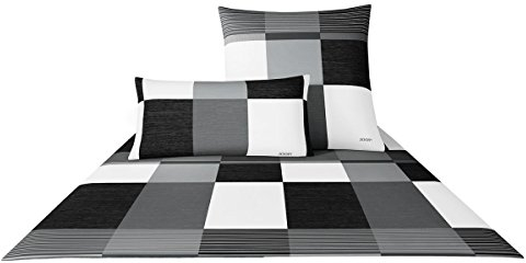 Joop! 4051 Plaza Squares Mako-Satin-Bettwäsche schwarz-weiß - 155x220 + 1 x 80x80