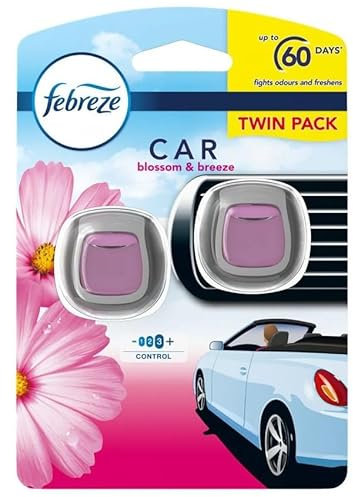 Febreze Car Air Freshener Economy Twin Pack Blossom and Breeze Clip-on Car Vent Air Freshener