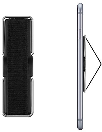 kwmobile Agarre elástico para Smartphone con Soporte metálico - Banda de sujeción para Dedos - Correa elástica para móvil con Apoyo en Negro