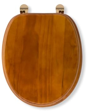Croydex Antique Solid Pine Toilet Seat - Ergonomically Shaped for Comfort, Adjustable Hinges 110-200mm, Brass Fixings, All Fittings Included, 48x38x7cm, Easy to Install Wooden Toilet Seat