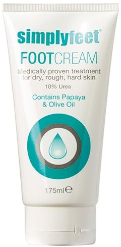 Simply Feet Foot Cream | 10% Urea with Olive Oil & Papaya | Deeply Hydrating Formula for Dry, Callused Skin | Fresh Mint Scent | Paraben & Perfume Free | Made in the UK (175ml)