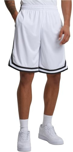 Urban Classics Herren Stripes Mesh Shorts – Loose Fit Basketball Shorts aus atmungsaktivem Polyester mit Streifendetails, ideal für Sport, Training & Streetwear,Whtblkwht,L