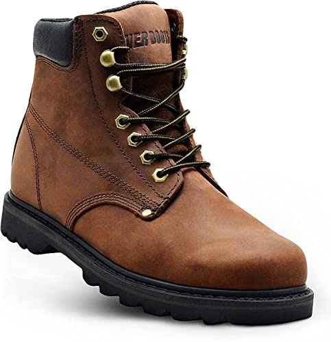 EVER BOOTS Tank Men's Soft Toe Oil Full Grain Leather Work Boots Construction Rubber Sole (9 D(M), Darkbrown)