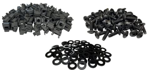 RackGold® Black M6 Cage Nut & Screws w/Washers 50-Pack - USA Made