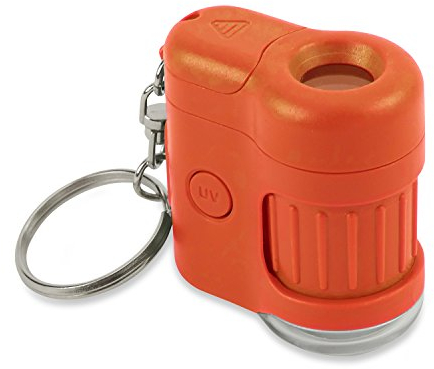 Carson MicroMini 20x LED Taschenmikroskop mit UV-Licht und Taschenlampenfunktion, Lava Orange (MM-280O)