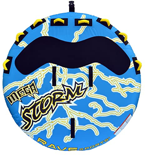 Rave Sports Mega Storm Boat Towable Tube - Inflatable Boating Tube for 1-4 Riders - Heavy-Duty Inflatable Tube for Boats to Pull - Water Sports Towable with Quick Connector Tow Point