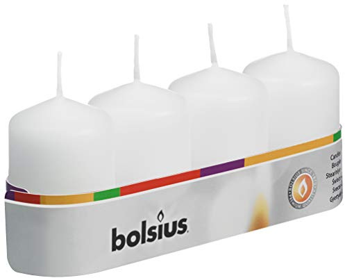 Bolsius pack 4 Pillar Candles Small , White 40 mm Width