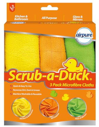 airpure Scrub-a-Duck® Microfibre Cloths (3 Pack) | Quick & Easy to Use | Removed Dirt, Dust & Grease |Machine Washable & Reusable