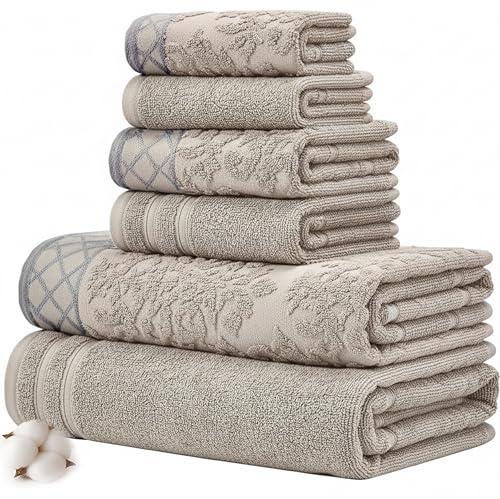 Costa del Pacífico Textiles Damasco Jacquard Toallas con Adornado Frontera, algodón, Gris, Single, Juego de 8
