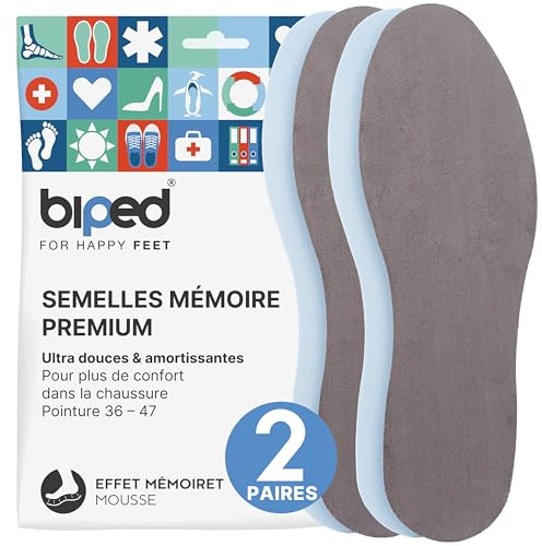 biped 2 par memory foam-sulor - Mjuka och bekväma innersulor för dam och herr - För fritid, sport och arbete z2476(46-47)