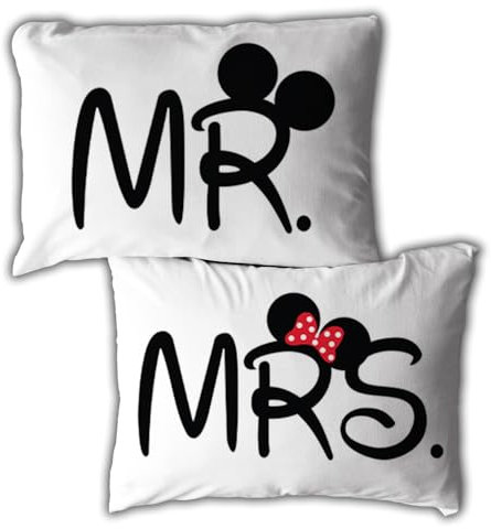 Babloo Coppia di Federe per Cuscini Letto Matrimoniale Mr e Mrs Mouse Idea Regalo per San Valentino Copricuscino per Decorazione Camera