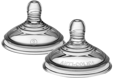 Tommee Tippee-Flaschensauger, Advanced Anti-Kolik-Sauger, brustähnlich, weiches Silikon, mittlerer Durchfluss, 3+ Monate, Zubehör, 2er-Pack