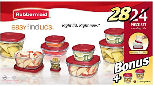 Rubbermaid Easy Find Lids Food Storage Containers with Lids - BPA-Free Durable Plastic Food Containers Great for Home, School, Travel - Freezer, Microwave, and Dishwasher Safe - 28 Piece Set - Red