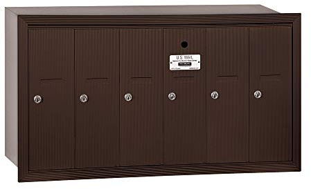 Salsbury Industries 3506ZRU Buzón vertical empotrado con acceso USPS y 6 puertas, bronce