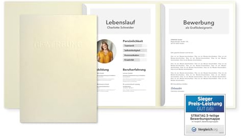 3 Stück 3-teilige Bewerbungsmappen Creme mit 2 Klemmschienen in feinster Lederstruktur