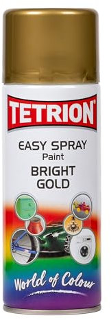 Tetrion Bright Gold Spray Paint 400ml - High Visibility Quick-Drying Aerosol for Wood, Metal, Ceramic, Plastic Surfaces
