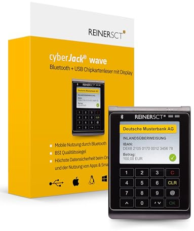 REINER SCT cyberJack Wave I Bluetooth Chipkartenleser für RFID-Chipkarten I Kartenlesegerät für Online-Banking I ideal für Notebook, Smartphone & Tablet I mobiler Smartcard Reader mit Akku