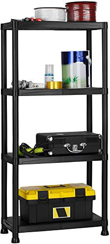 VonHaus Garage Shelving Units - 4-Tier Shelving Units for Storage - Lightweight, Compact & Easy to Build Shed Shelving Units - Weatherproof Plastic Shelving Unit - 25kg Weight Capacity Per Shelf